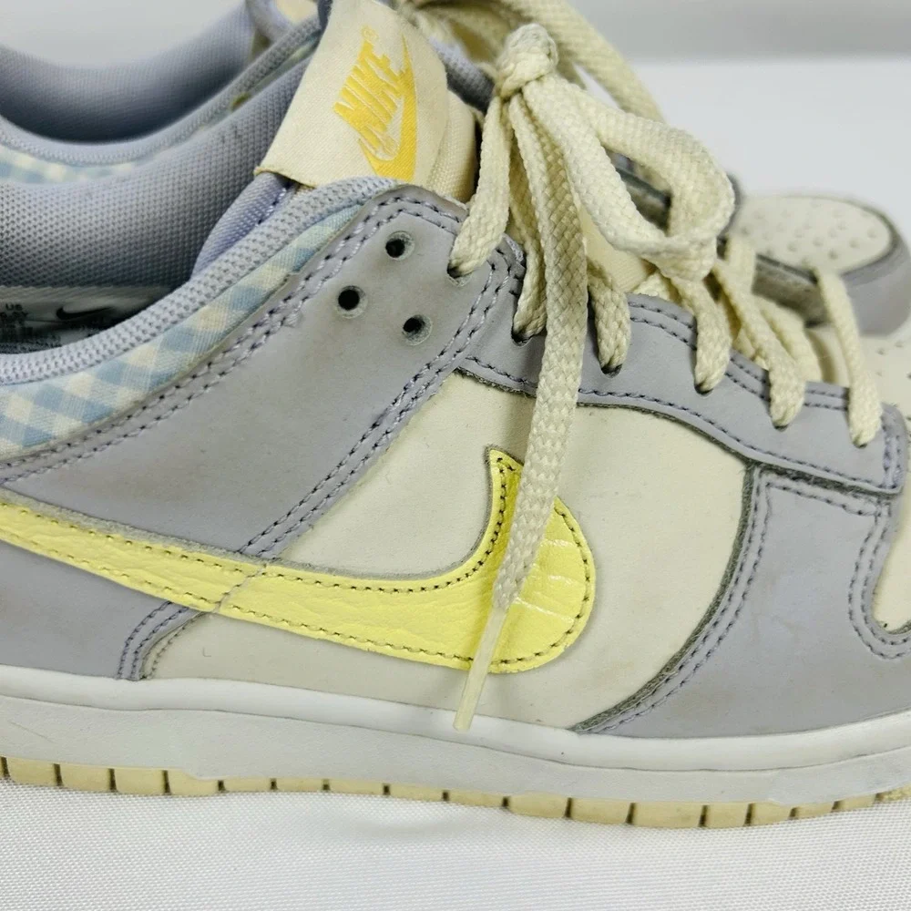 Nike Dunk Low Shoes Girls 6.5Y Purple Yellow Gingham Sneakers FJ4641-536